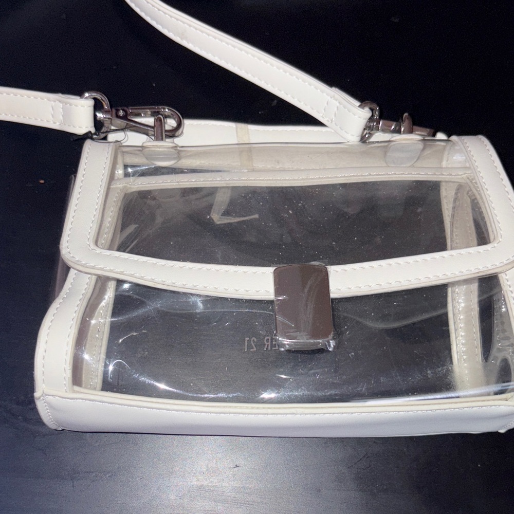 FOREVER 21 Clear White Crossbody Shoulder Bag with Silver Hardware